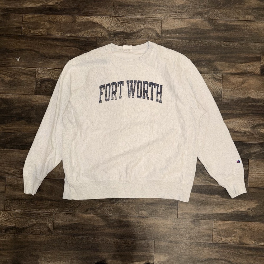 Vintage Fort Worth Champion Reverse Weave Crewneck Pullover Sweater Mens XL Grey
